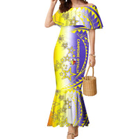 Campione d’Italia Mermaid Dress with Yellow Purple Star Design and Town Crest - Wonder Print Shop