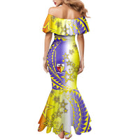 Campione d’Italia Mermaid Dress with Yellow Purple Star Design and Town Crest - Wonder Print Shop