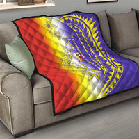 Campione d’Italia Quilt with Yellow Purple Star Design and Town Crest - Wonder Print Shop