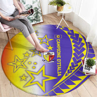 Campione d’Italia Round Carpet with Yellow Purple Star Design and Town Crest - Wonder Print Shop