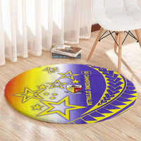 Campione d’Italia Round Carpet with Yellow Purple Star Design and Town Crest - Wonder Print Shop
