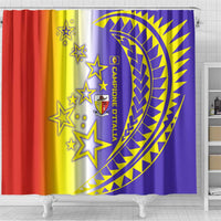 Campione d’Italia Shower Curtain with Yellow Purple Star Design and Town Crest - Wonder Print Shop