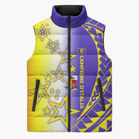 Campione d’Italia Sleeveless Puffer Jacket with Yellow Purple Star Design and Town Crest - Wonder Print Shop
