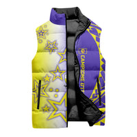 Campione d’Italia Sleeveless Puffer Jacket with Yellow Purple Star Design and Town Crest - Wonder Print Shop