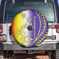Campione d’Italia Spare Tire Cover with Yellow Purple Star Design and Town Crest - Wonder Print Shop