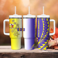 Campione d’Italia Tumbler With Handle with Yellow Purple Star Design and Town Crest - Wonder Print Shop