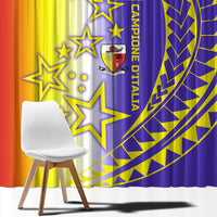 Campione d’Italia Window Curtain with Yellow Purple Star Design and Town Crest - Wonder Print Shop