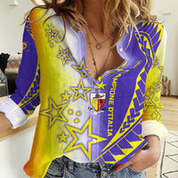 Campione d’Italia Women Casual Shirt with Yellow Purple Star Design and Town Crest - Wonder Print Shop