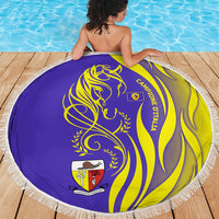 Campione d’Italia Beach Blanket with Yellow Horse Graphic and Purple Flame Crest - Wonder Print Shop