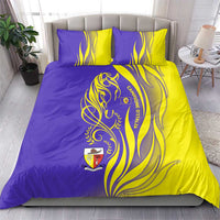 Campione d’Italia Bedding Set with Yellow Horse Graphic and Purple Flame Crest - Wonder Print Shop