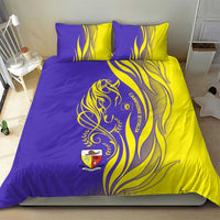 Campione d’Italia Bedding Set with Yellow Horse Graphic and Purple Flame Crest - Wonder Print Shop