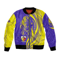 Campione d’Italia Bomber Jacket with Yellow Horse Graphic and Purple Flame Crest - Wonder Print Shop
