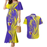 Campione d’Italia Couples Matching Mermaid Dress and Hawaiian Shirt with Yellow Horse Graphic and Purple Flame Crest - Wonder Print Shop