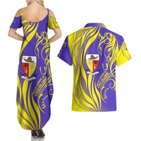 Campione d’Italia Couples Matching Summer Maxi Dress and Hawaiian Shirt with Yellow Horse Graphic and Purple Flame Crest - Wonder Print Shop