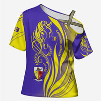 Campione d’Italia Cross Shoulder Shirt with Yellow Horse Graphic and Purple Flame Crest - Wonder Print Shop