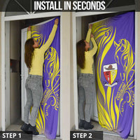 Campione d’Italia Door Cover with Yellow Horse Graphic and Purple Flame Crest - Wonder Print Shop