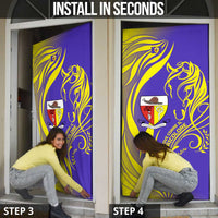 Campione d’Italia Door Cover with Yellow Horse Graphic and Purple Flame Crest - Wonder Print Shop