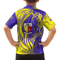 Campione d’Italia Family Matching Off The Shoulder Long Sleeve Dress and Hawaiian Shirt with Yellow Horse Graphic and Purple Flame Crest - Wonder Print Shop