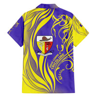 Campione d’Italia Family Matching Off Shoulder Maxi Dress and Hawaiian Shirt with Yellow Horse Graphic and Purple Flame Crest - Wonder Print Shop