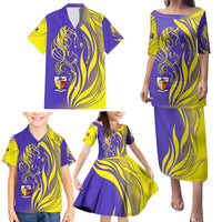 Campione d’Italia Family Matching Puletasi and Hawaiian Shirt with Yellow Horse Graphic and Purple Flame Crest - Wonder Print Shop