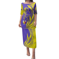 Campione d’Italia Family Matching Puletasi and Hawaiian Shirt with Yellow Horse Graphic and Purple Flame Crest - Wonder Print Shop