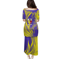 Campione d’Italia Family Matching Puletasi and Hawaiian Shirt with Yellow Horse Graphic and Purple Flame Crest - Wonder Print Shop