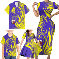 Campione d’Italia Family Matching Short Sleeve Bodycon Dress and Hawaiian Shirt with Yellow Horse Graphic and Purple Flame Crest - Wonder Print Shop