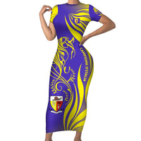 Campione d’Italia Family Matching Short Sleeve Bodycon Dress and Hawaiian Shirt with Yellow Horse Graphic and Purple Flame Crest - Wonder Print Shop