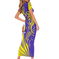 Campione d’Italia Family Matching Short Sleeve Bodycon Dress and Hawaiian Shirt with Yellow Horse Graphic and Purple Flame Crest - Wonder Print Shop