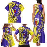 Campione d’Italia Family Matching Tank Maxi Dress and Hawaiian Shirt with Yellow Horse Graphic and Purple Flame Crest - Wonder Print Shop