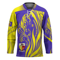 Campione d’Italia Hockey Jersey with Yellow Horse Graphic and Purple Flame Crest - Wonder Print Shop
