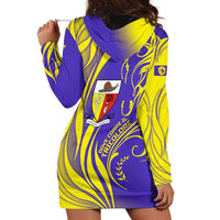 Campione d’Italia Hoodie Dress with Yellow Horse Graphic and Purple Flame Crest - Wonder Print Shop