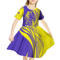 Campione d’Italia Kid Short Sleeve Dress with Yellow Horse Graphic and Purple Flame Crest - Wonder Print Shop