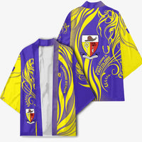 Campione d’Italia Kimono with Yellow Horse Graphic and Purple Flame Crest - Wonder Print Shop