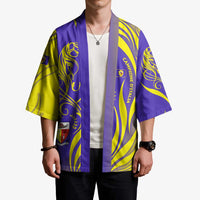 Campione d’Italia Kimono with Yellow Horse Graphic and Purple Flame Crest - Wonder Print Shop