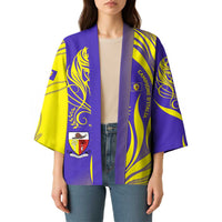 Campione d’Italia Kimono with Yellow Horse Graphic and Purple Flame Crest - Wonder Print Shop
