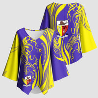 Campione d’Italia Kimono Sleeve Blouse with Yellow Horse Graphic and Purple Flame Crest - Wonder Print Shop