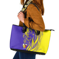 Campione d’Italia Leather Tote Bag with Yellow Horse Graphic and Purple Flame Crest - Wonder Print Shop