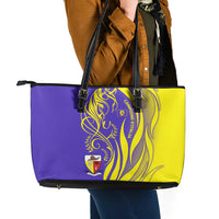 Campione d’Italia Leather Tote Bag with Yellow Horse Graphic and Purple Flame Crest - Wonder Print Shop