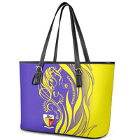Campione d’Italia Leather Tote Bag with Yellow Horse Graphic and Purple Flame Crest - Wonder Print Shop