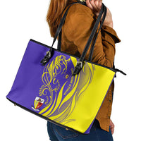 Campione d’Italia Leather Tote Bag with Yellow Horse Graphic and Purple Flame Crest - Wonder Print Shop