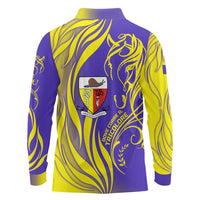 Campione d’Italia Long Sleeve Polo Shirt with Yellow Horse Graphic and Purple Flame Crest - Wonder Print Shop