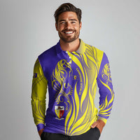 Campione d’Italia Long Sleeve Polo Shirt with Yellow Horse Graphic and Purple Flame Crest - Wonder Print Shop