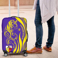Campione d’Italia Luggage Cover with Yellow Horse Graphic and Purple Flame Crest - Wonder Print Shop