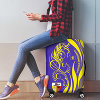 Campione d’Italia Luggage Cover with Yellow Horse Graphic and Purple Flame Crest - Wonder Print Shop