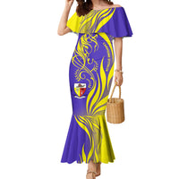 Campione d’Italia Mermaid Dress with Yellow Horse Graphic and Purple Flame Crest - Wonder Print Shop