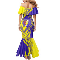 Campione d’Italia Mermaid Dress with Yellow Horse Graphic and Purple Flame Crest - Wonder Print Shop