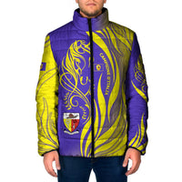 Campione d’Italia Padded Jacket with Yellow Horse Graphic and Purple Flame Crest - Wonder Print Shop