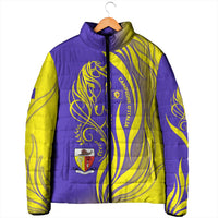 Campione d’Italia Padded Jacket with Yellow Horse Graphic and Purple Flame Crest - Wonder Print Shop