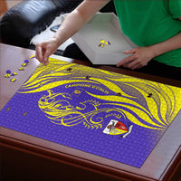Campione d’Italia Puzzle with Yellow Horse Graphic and Purple Flame Crest - Wonder Print Shop